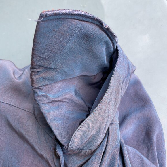 Vintage Shirtdress 80s John Ranta Blue Purple Iridescent Batwing Shirt Dress LG - Picture 16 of 16